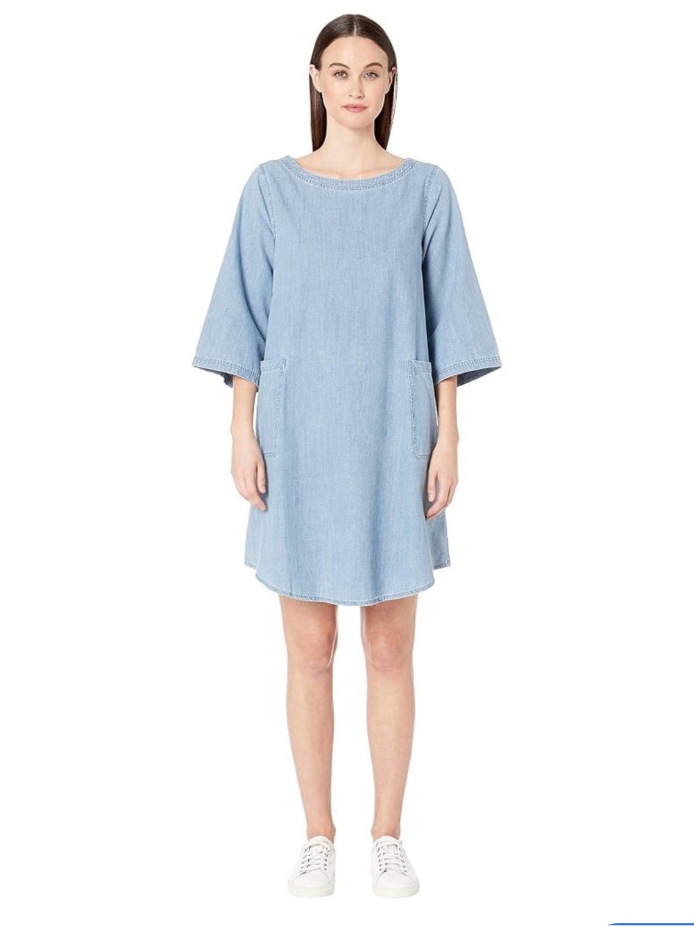 NWT Eileen Fisher Organic Cotton Chambray Bateau Neck Dress Pockets Size XL